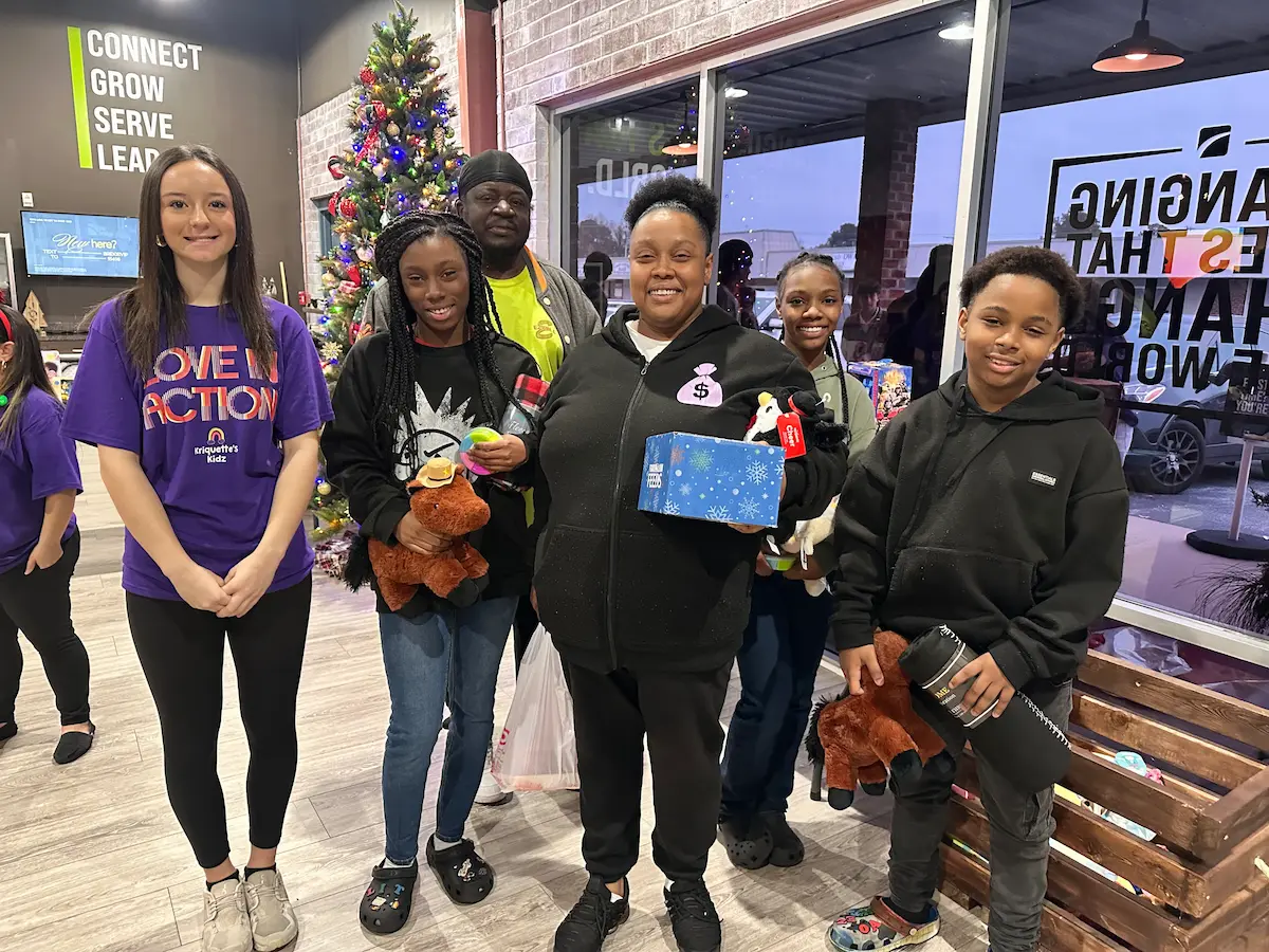 Volunteers organizing gifts